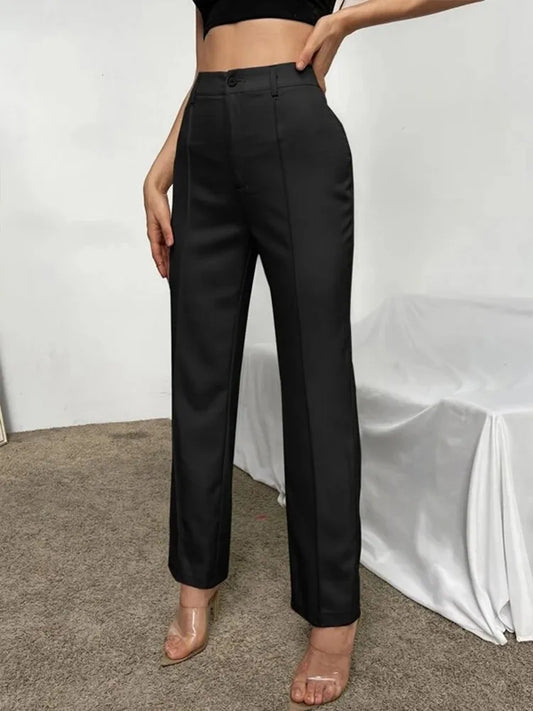 Amélie | Pantalon trapèze noir classique taille haute 