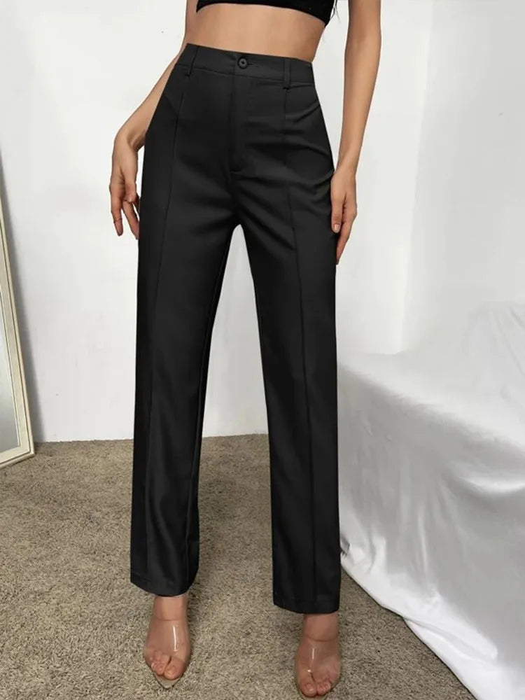 Amélie | Pantalon trapèze noir classique taille haute 