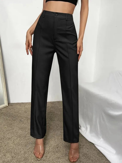 Amélie | Pantalon trapèze noir classique taille haute 