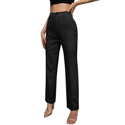 Amélie | Pantalon trapèze noir classique taille haute 