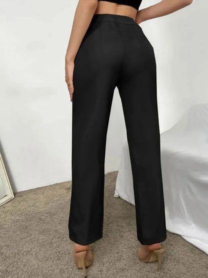 Amélie | Pantalon trapèze noir classique taille haute 