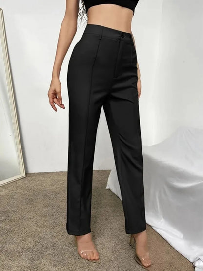 Amélie | Pantalon trapèze noir classique taille haute 